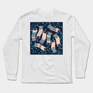 Swimsuit Cats in Navy & Peach Long Sleeve T-Shirt